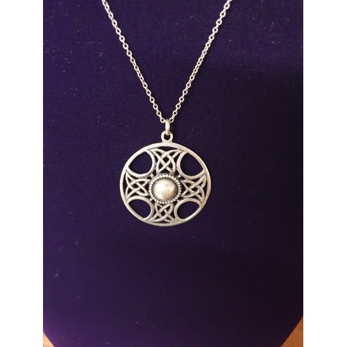 42 - Silver Edinburgh Hallmarked Celtic Large Iona Cross Pendant With Silver Chain Makes Mark JH Or HJ