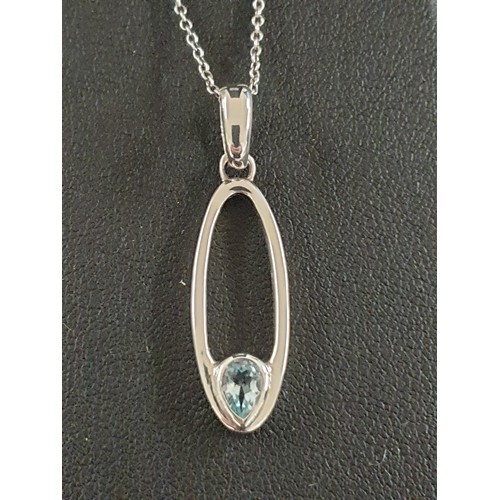 49 - Ortak Silver Necklace With Silver And Aqua Marine Stone Pendant