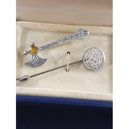 83 - Silver Scottish Axe Celtic Brooch And Silver Celtic Tie /lapel Pin