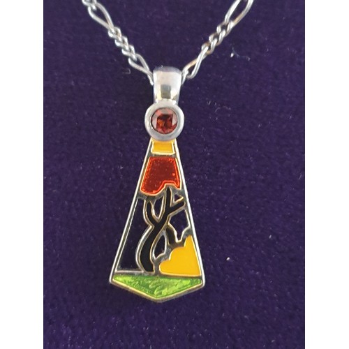 84 - Beautiful Silver And Enamel Art Deco Pendant On Silver Chain