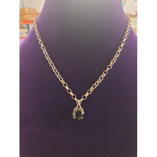 86 - Silver Good Quality Belcher Chain With Silver Dark Stone Pendant