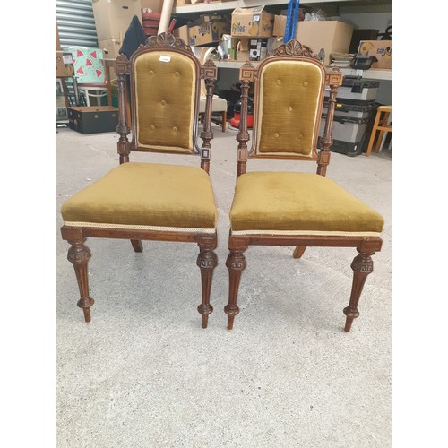 139B - Pair Of Beautiful Victorian Button Back Chairs With Carved Back And Legs