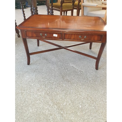 354 - Inlaid Occasional Table With Twin Drawer Front And Cross Banded Supports On Sabre Legs