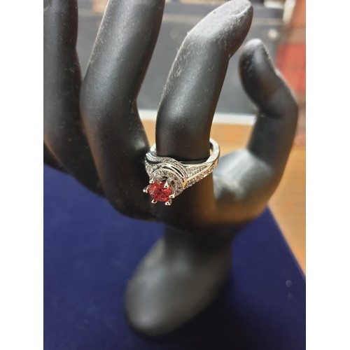 38 - Silver Red Stone Ring