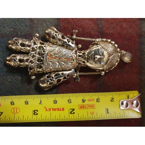 26 - Large Silver Jewel Encrusted Girl Pendant With Moving Limbs 37.5g 9.5 cm,s Tall