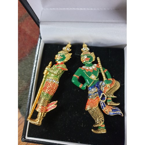 36 - 2 Asian Style Brooches Mexican Brooch And Cloisonne Box