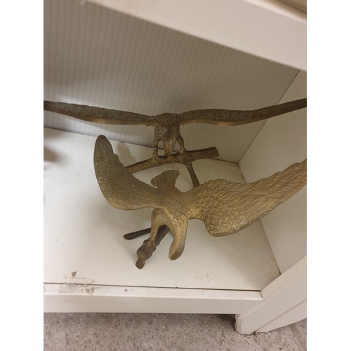 163 - Shelf Of Brass Eagles ect