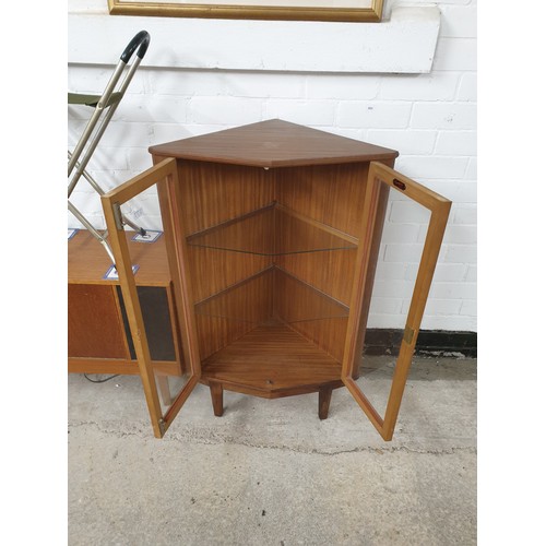 277 - 1970s Retro Corner Display Cabinet  107 x 63 x 45cms With Glass Shelves