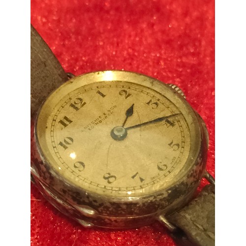 50 - Silver hall marked cased pilot style watch Edinburgh maker.