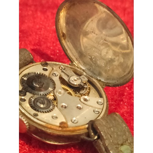 50 - Silver hall marked cased pilot style watch Edinburgh maker.