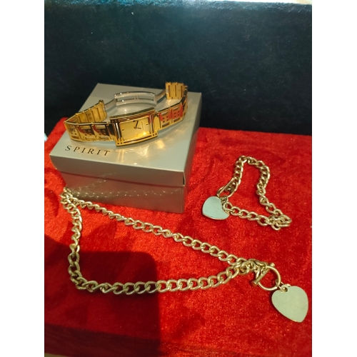 55A - Rennie Mackintosh gold coloured watch together with necklace and bracelet set .