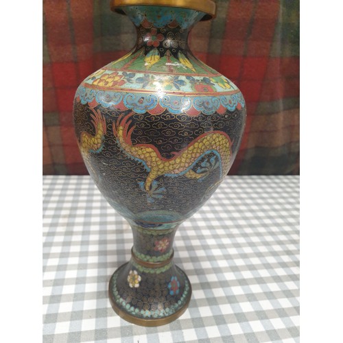 190 - Large Cloisonne Dragon Pattern Vase 24 cms Tall