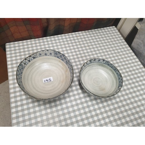 195 - Pair Of Oriental Stone ware Bowls Signed To Base