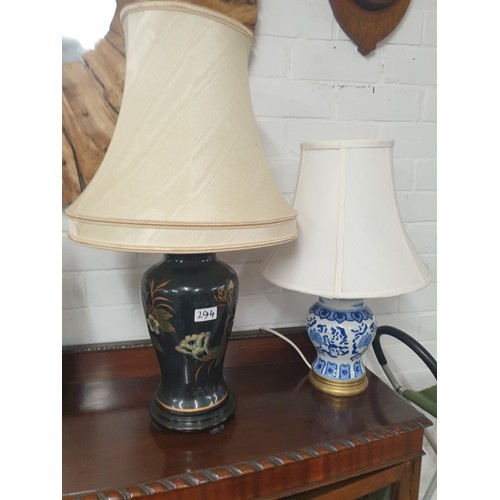 294 - 2 Table Lamps And Selection Of Carved Wood Items With Alabaster Figure