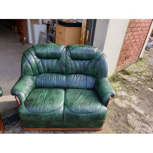 140A - 2 Piece Green Leather Suite 3 Seater And 2 Seater Couch