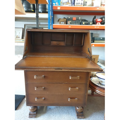 142A - Nice Carved Front Writing Bureau On Ball Feet