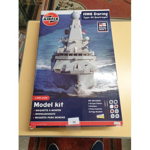 58 - Airfix 1:350 Scale Model Kit Of HMS Daring Boxed