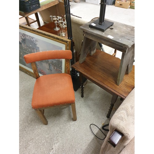 350 - Old Stool, Oak Table And Childs Chair