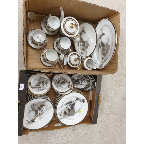 353 - Large Chinese Hand Painted Kutani Dinner / Tea Set 2 Boxes