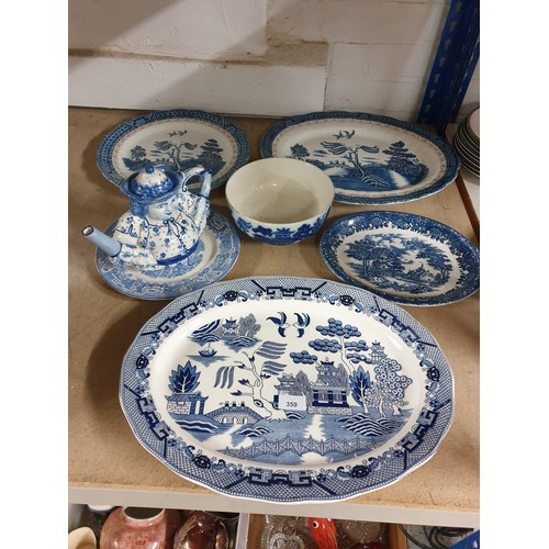 359 - Selection Of Blue And White Ware Platters Bowls Tea Pot Ect