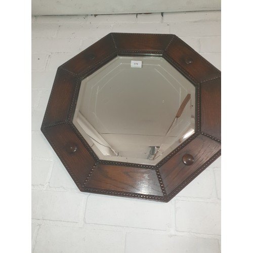 376 - Beautiful Oak Hexagonal Framed Bevel Edge Mirror With Bobble Edge Design