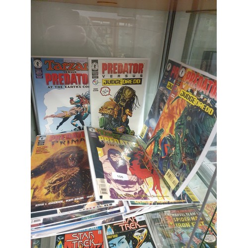 106 - Shelf Of Predator Comics To Include Predator Verses Tarzan And Judge Dredd With Many More All In Pla... 