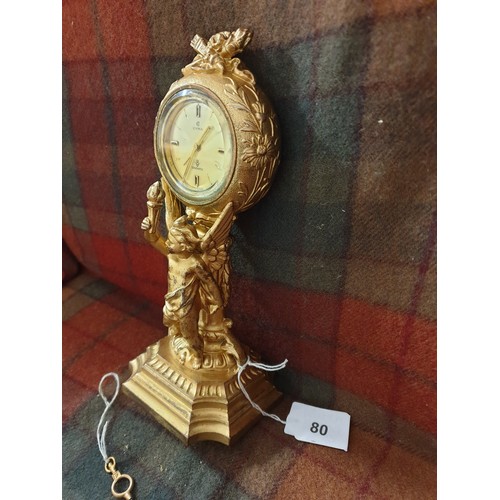 80 - Beautiful Victorian Watch Stand With Cherub Design Cyma Watch/clock With Key Working Order 21 cms Ta... 