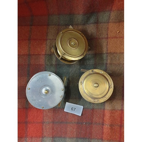 67 - 2 Vintage Brass Fly Reels And Brass And Aluminium Vintage Fly Reel