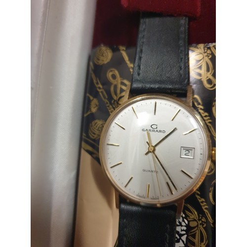 10 - 9ct Gold Garrard Gents Wrist Watch With Leather Strap Watch No PR273 With Paperwork And Original Box... 