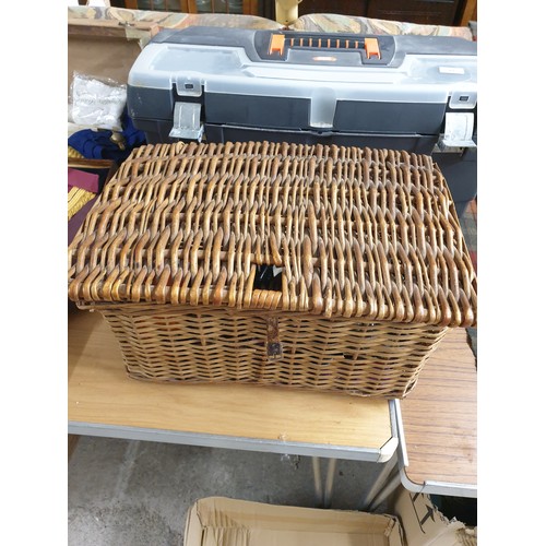 73 - Fishing Wicker Creel Basket With Fishing Reels Etc