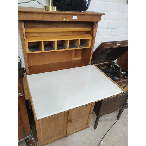 163 - Victorian Buisnessmans Writing Desk / Stock Cabinet With Unusual Enamelled Writing Slope