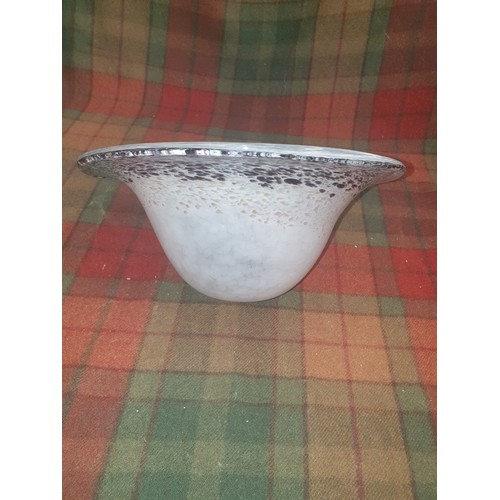 92A - Large Scottish Glass Fruit Bowl John Deacon With Grey/blue And Gold Fleck Pink Ground Colouration 25... 