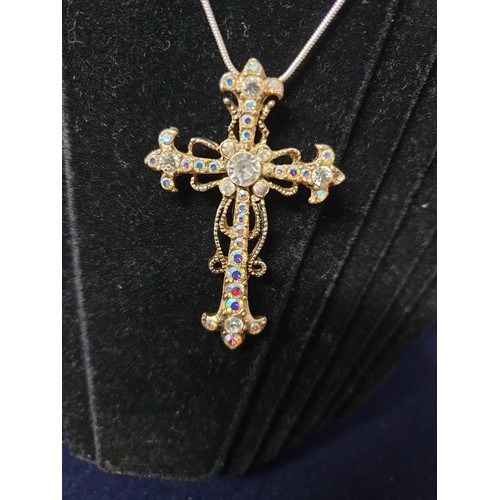 31 - Silver Serpentine Chain With Super Quality Large Stunning Diamante Cross