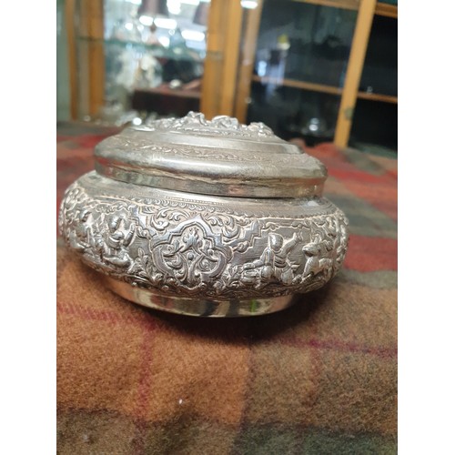 5 - Continental White Metal Ladies Powder Dish Heavily Raised Decoration