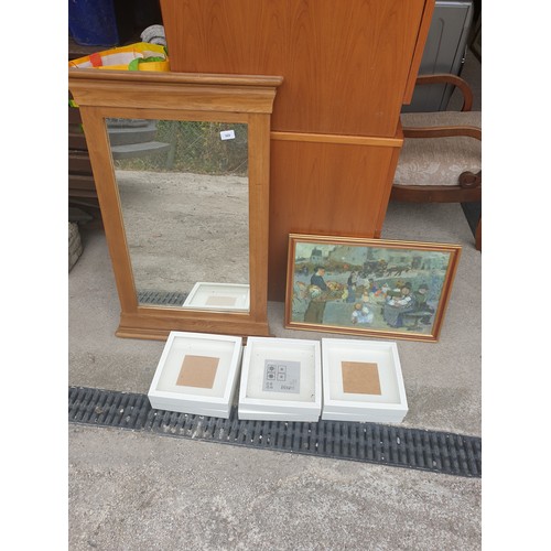 369 - Pine Frame Mirror Print And 6 Ikea Picture Frames