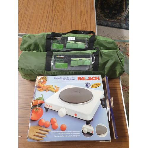 340 - 2 Urban Escape Camping Wind Breaks And A Hot Plate
