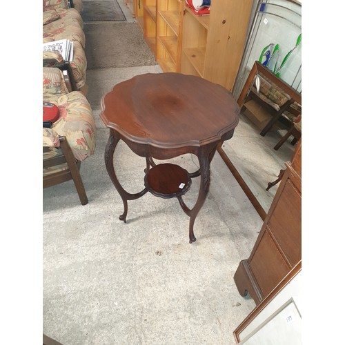 352 - Early 1900s Roung Window Table With Undershelf