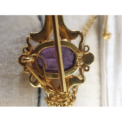 5 - 15ct Victorian Bar Brooch With Beautiful Amethyst And Seed Pearl Setting 3.5g