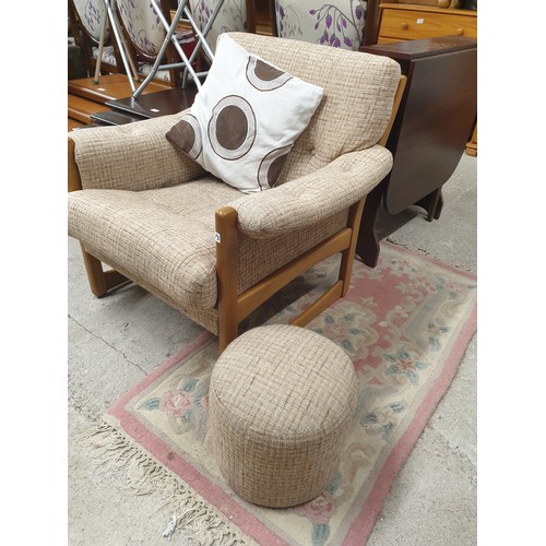 239 - 1970s Retro J Cinnomen London Arm Chair With Matching Stool