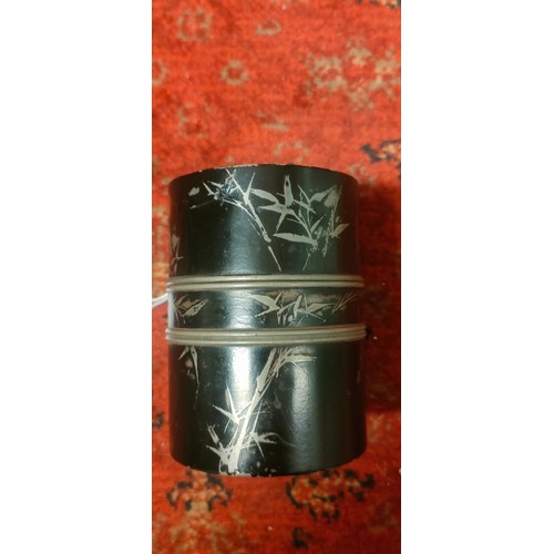 155 - Super Quality Pewter And Enamel Chinese Tea Caddy 9 Character Signature Lid Lifts Offv To Reveal Ins... 