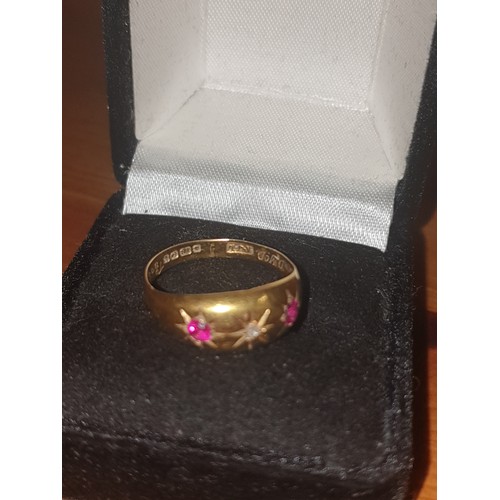 9 - 18ct Gold Diamond And Ruby Ring Size R