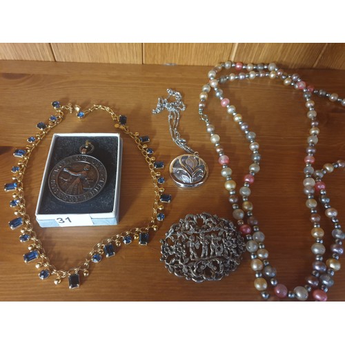 31 - Selection Of Costume Jewellery And Ladies Cookery Medal