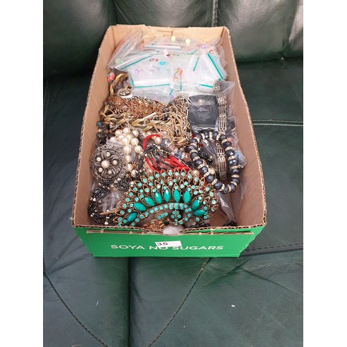 35 - Large Box Of Costume Jewellery Ect