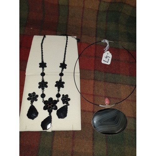 47 - Black Jet Necklace And Earrings Set With Designer Necklace With Large Pendant