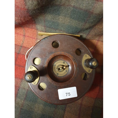 75 - Large Nottingham Wood And Brass Vintage Reel 15cms Diameter