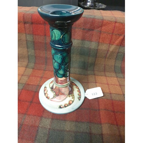 123 - A Large Moorcroft Candlestick Blue Berry Pattern (21cm In height by 13cm base in Diameter) With Orig... 