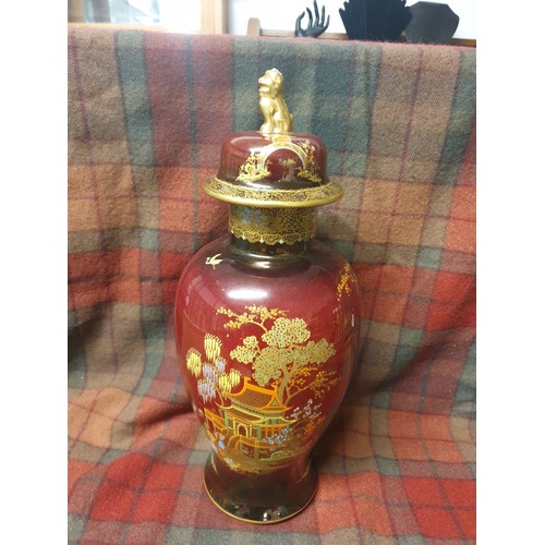 126 - A Huge Carlton Ware Temple Jar  Rouge Royale Pagoda Pattern Stands (39cms) Tall With Beautiful Lion ... 