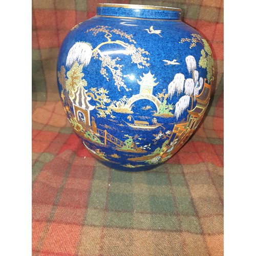 128 - A Huge Early Carlton Ware Vase Pagoda Pattern Blue Royale Stands (22cm height 22cmDiameter)