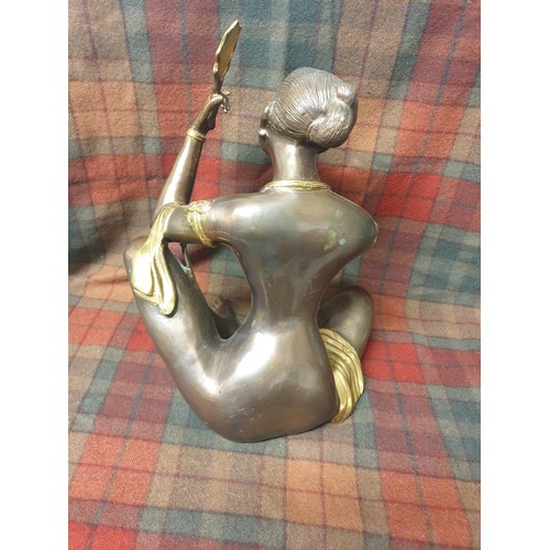 187 - A Large Oriental Bronze Semi Nude Figure Lady Putting Make Up On (Stands 38cm in height & Weights 6.... 