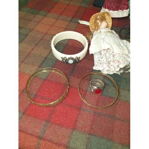 197 - A Selection Of Miniature Dolls Baby Doll In Pram And Selection Of Bangles With A Ring